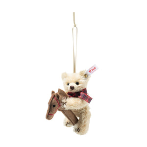 Teddy bear ornament on hobby horse (11 cm)