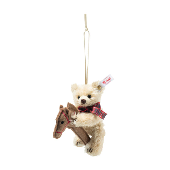 Teddy bear ornament on hobby horse (11 cm)